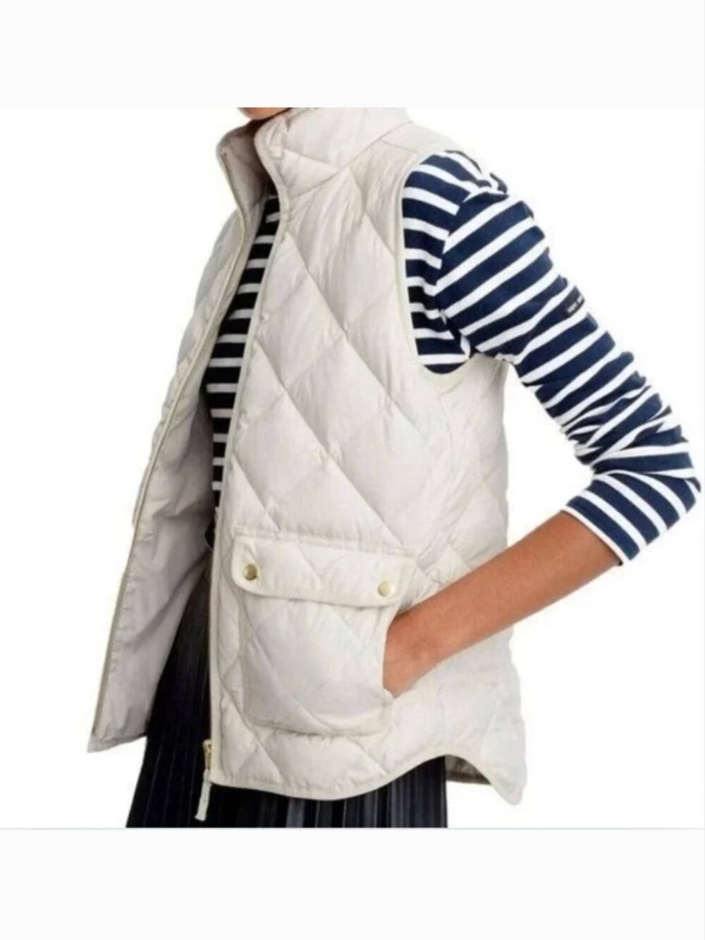 J Crew Vest Women’s Excursion Quilted Ivory Down Puffer Full Gold Zip S - Picture 9 of 9